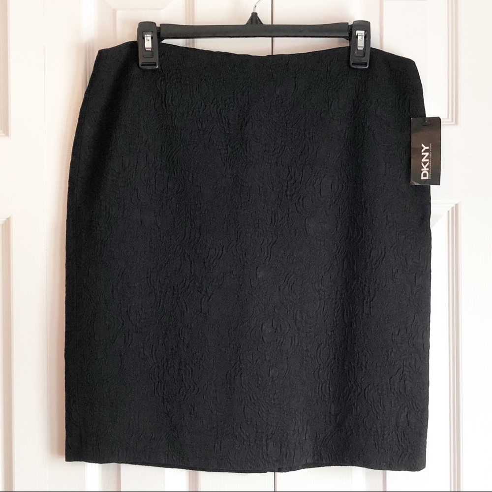 NWT Donna Karan New York Classic Black Crepe Textured Pencil Skirt 10